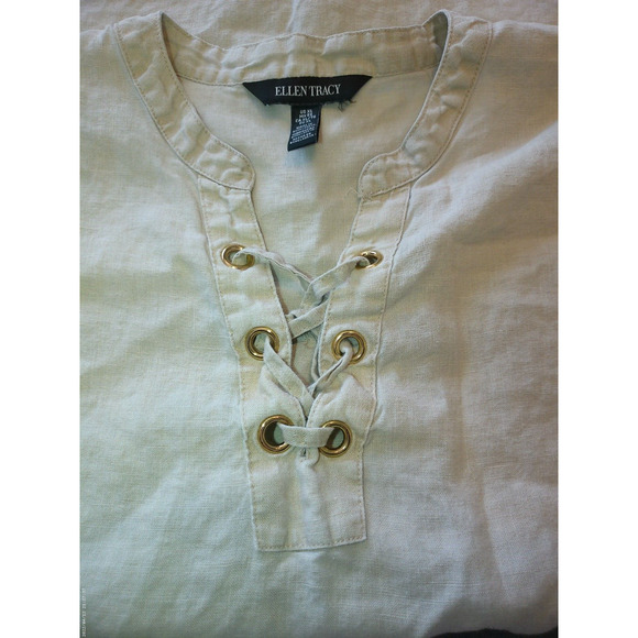 ELLEN TRACEY SHIRT 1/4 BRAID PULLOVER LINEN CREAM SOLID WOMEN S SIZE XL - Picture 7 of 11